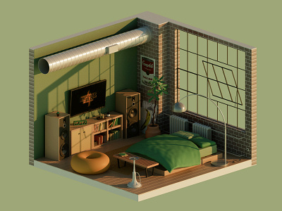 3D Room — Industrial 3d bed campbell cinema4d hookah indsustrial render room rozov visualisation warhol wnbl