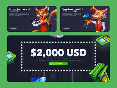 Betnomi - Casino Landing Banners 2d billboard blockchain casino casino banners casino dealer character crypto crypto casino fox gambling game gaming graphic design illustration mascot money bills online casino revenue share wager