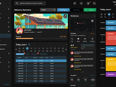 Sunbase Dashboard in Dark Mode and light mode app branding crm darkmode dashboard design flat illustration layout lightmode logo ui ux vector widgets
