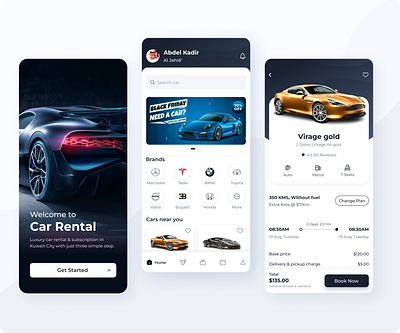 Supercar Rental App UI app branding graphic design typography ui ux vector