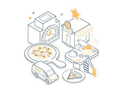 Pizzeria and delivery - line isometric illustration delivery design fast flat design food illustration isometric isometry order pizza service style vector
