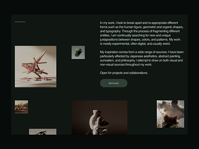 Artist bio page concept 3d about about us aesthetic artist clean grid helvetica images personal ui