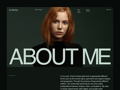 Artist bio page concept 3d about about us artist branding grid helvetica menu personal ui