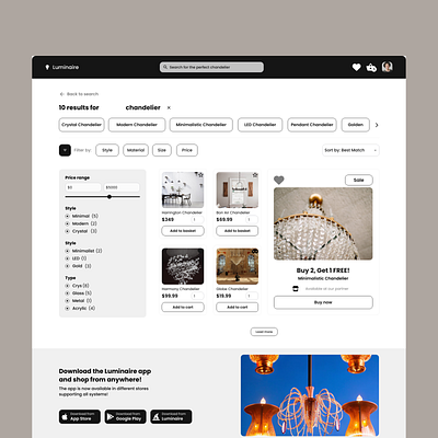 Luminaire - Chandelier shop e-commerce chandelier design e commerce shop ui uiux ux web webdesign