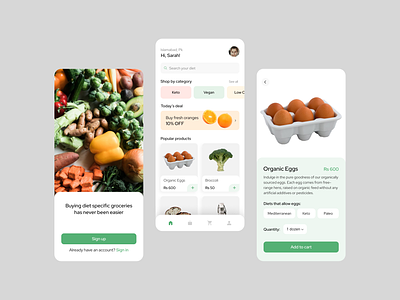 Diet Specific Grocery App design diet app grocery app grocery shopping health app mobile app mobile app design online grocery app ui ui design ui ux ux