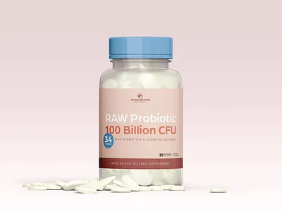 Wholesome Wellness Raw Probiotic Packaging bottle branding design minimal packaging pill probiotic supplement