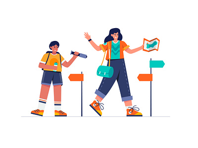 Travelling People Flat Design Illustration branding design flat graphic design icon illustration illustrator kid landing page logo people tech travel travelling ui ux vector woman