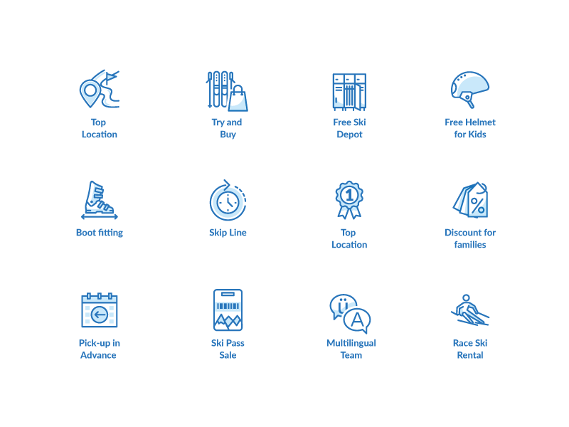 CheckYeti ski rental icon blue business design graphic design helmet icon icon set icons illustration line outline simple ski ski icons ski pass ski rental sport sports ui vector