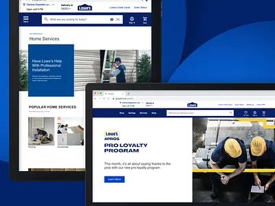Lowe’s Home Improvement blue branding call to action cta design gradients hero home identity illustration improvement installation landing page navigation portfolio responsive services work