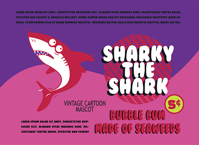 Sharky bubble gum wrapper 1970s bubble gum candy cartoon design flat illustration illustrator packaging retro shark vector vintage wrapper wrapping