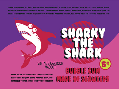 Sharky bubble gum wrapper 1970s bubble gum candy cartoon design flat illustration illustrator packaging retro shark vector vintage wrapper wrapping