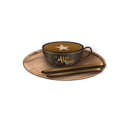 3D Coffee cup with bread sticks 3d 3d branding 3d bread sticks 3d coffee cup 3d coffee cup with wood plate 3d objects 3d wood plate