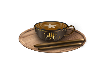 3D Coffee cup with bread sticks 3d 3d branding 3d bread sticks 3d coffee cup 3d coffee cup with wood plate 3d objects 3d wood plate