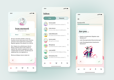 Friendli - meet and chat with others with same issues app app design appui design figma health mental mentalapp sick tinder ui ux