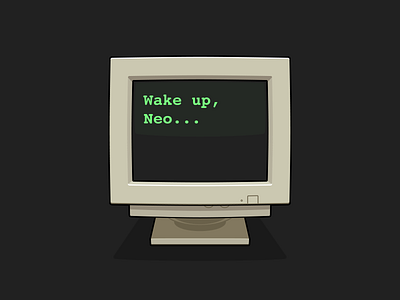 Wake up sticker black crt monitor dark illustration matrix neo print sticker tshirt wake up