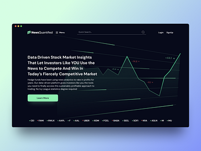 Hero scene for data driven stock market application branding chart design figma header hero hero scene interface landing logo mainpage nq ui web webpage website