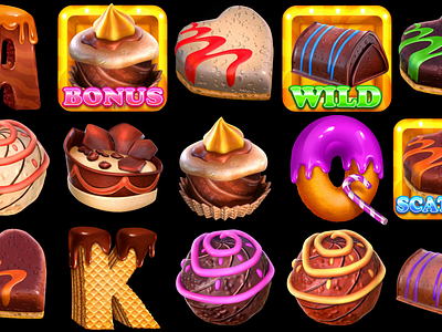 Set of slot symbols animation for the casino game "Chocolate Caf 2d animation animation art animation design characters animation gambling gambling animation game art game design graphic design motion design motion graphics slot animation slot design slot game art slot game design sweet slot sweet symbols sweet themed symbols animation