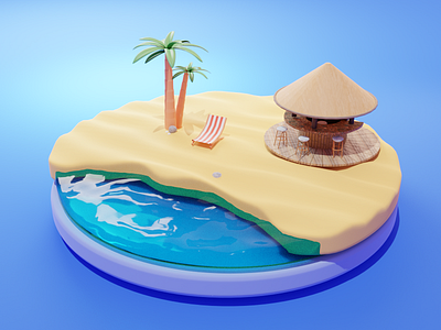 3D Beach Model 3d 3d blender 3d model animation blender design dribble illustration model motion graphics vector