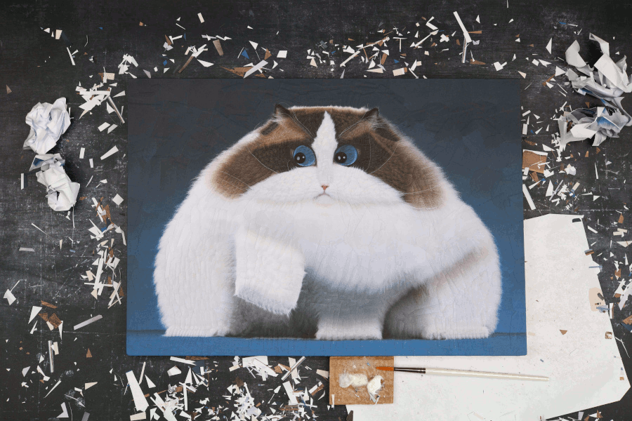 Atlas, studio cat cats collage illustration paper portrait studio