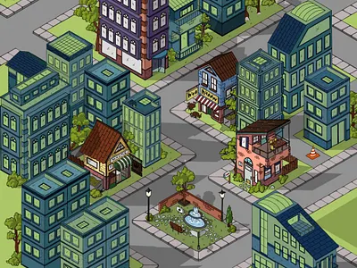 Isometric City Map buildings digital art digital artist digital illustration game art game design game illustration illustration isometric art isometric city procreate art stylized illustration