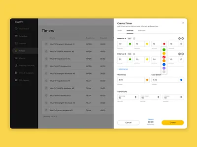 Workout Timer admin b2b b2c business dashboard exercises fitness franchise gym intensity interval saas timer training ui ux web application workflow workout zones