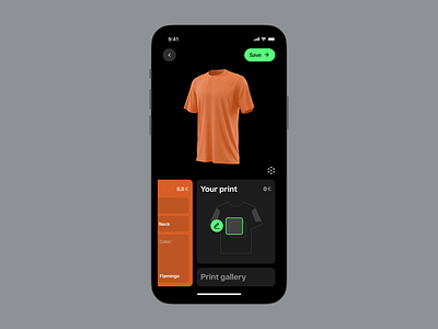 T-shirt printing app black branding ios minimal printing ui ux