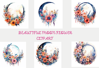 Beautiful Moon Flower Clipart Bundle clipart bundle graphic design moon flower