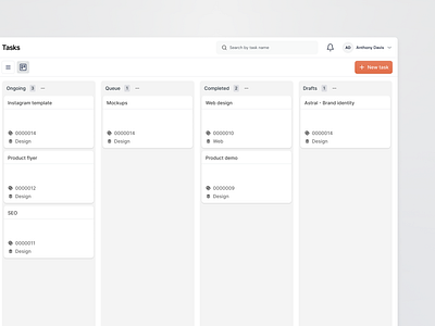 Carril: Tasks screen - boards cards dashboard design kanban board sidebar tasks ui ux