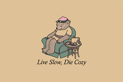 Live Slow Die Cozy bear branding graphic design hand drawn illustration