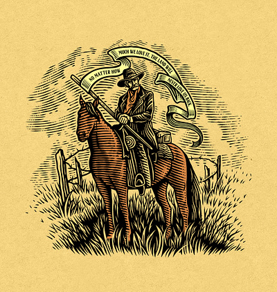Cowboy illustration cowboy drawing nature desert graphic design illustration mermaid engraving