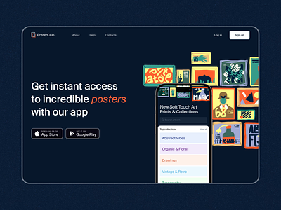 Poster Store App Landing Page animation app design app landing page branding design ecommerce graphic design interaction design interface landing page mobile mobile app motion graphics posters ui user experience user interface ux web design web marketing