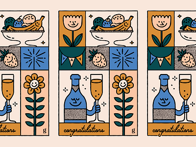 Grazy Congratulations celebration champagne character congratulations flowers food greeting card ice cream illustration retro smiley vintage wine