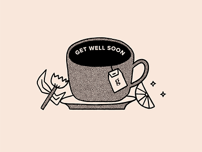 Grazy Get Well Soon care package coffee cup flower get well get well soon greeting card icon illustration lemon mug retro sick tea vintage