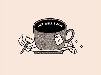 Grazy Get Well Soon care package coffee cup flower get well get well soon greeting card icon illustration lemon mug retro sick tea vintage