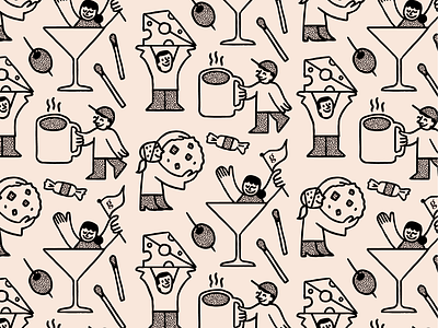 Grazy Celebration (pattern) candy character design cheese coffee cookie food icon illustration martini miniature mug olive pattern people person retro scale school house rock texture vintage