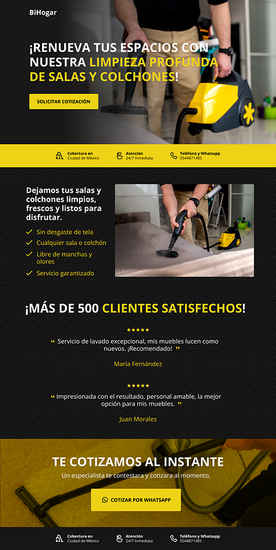 Bihogar cleaning service landing page