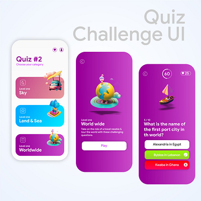 Quiz Game UI/UX Design 3d app branding design graphic design illustration logo ui ux vector