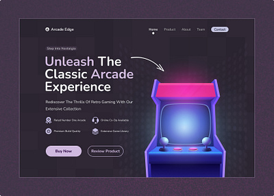 Landing Page Design : Arcade Gaming System arcade classic experience game hero section landing page retro ui ux web design