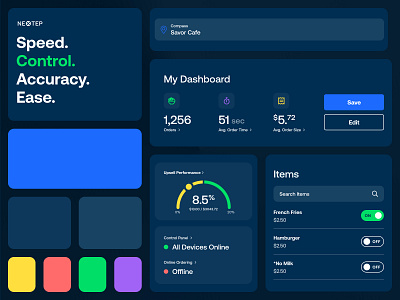 myNEXTEP Mobile App (2) app bento grid branding button colors control panel controls dark blue dark mode dashboard design graphic design guide moodboard progress style style guide switch ui ux