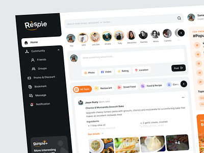 Respie - Food Community community competition concept cook cooking dashboard design figma food interface premium recipe social media ui ux webdesign website