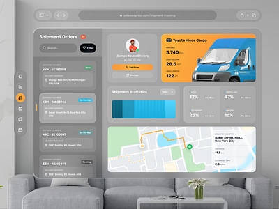 Cargo Delivery Dashboard - Spatial UI Concept app apple vision pro blur cargo clean delivery design glassmorphism gradient package send shipment spatial spatial ui ui ux vision pro web design website