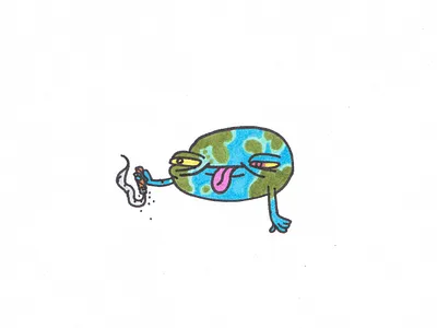 Long Day cartoon character cigar dizzy drawing earth earth day globe hand drawn illustration markers smoke tongue