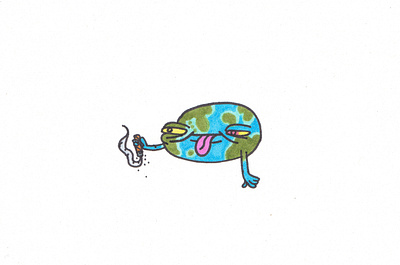 Long Day cartoon character cigar dizzy drawing earth earth day globe hand drawn illustration markers smoke tongue