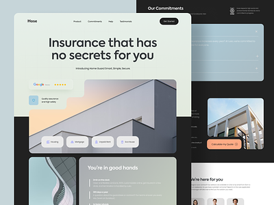 Hose - Home Insurance Website architecture clean design home insurance landing page minimal ui ui design uiux web design website