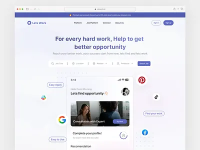 Letswork - Job Portal Web app clean ui company company profile glints job portal job portal website job seeker linkedin product design ui ui design uiux ux web design website