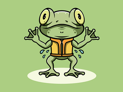 Cute Frog wearing Life Jacket Illustration flotation aids graphic design ui
