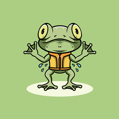 Cute Frog wearing Life Jacket Illustration flotation aids graphic design ui