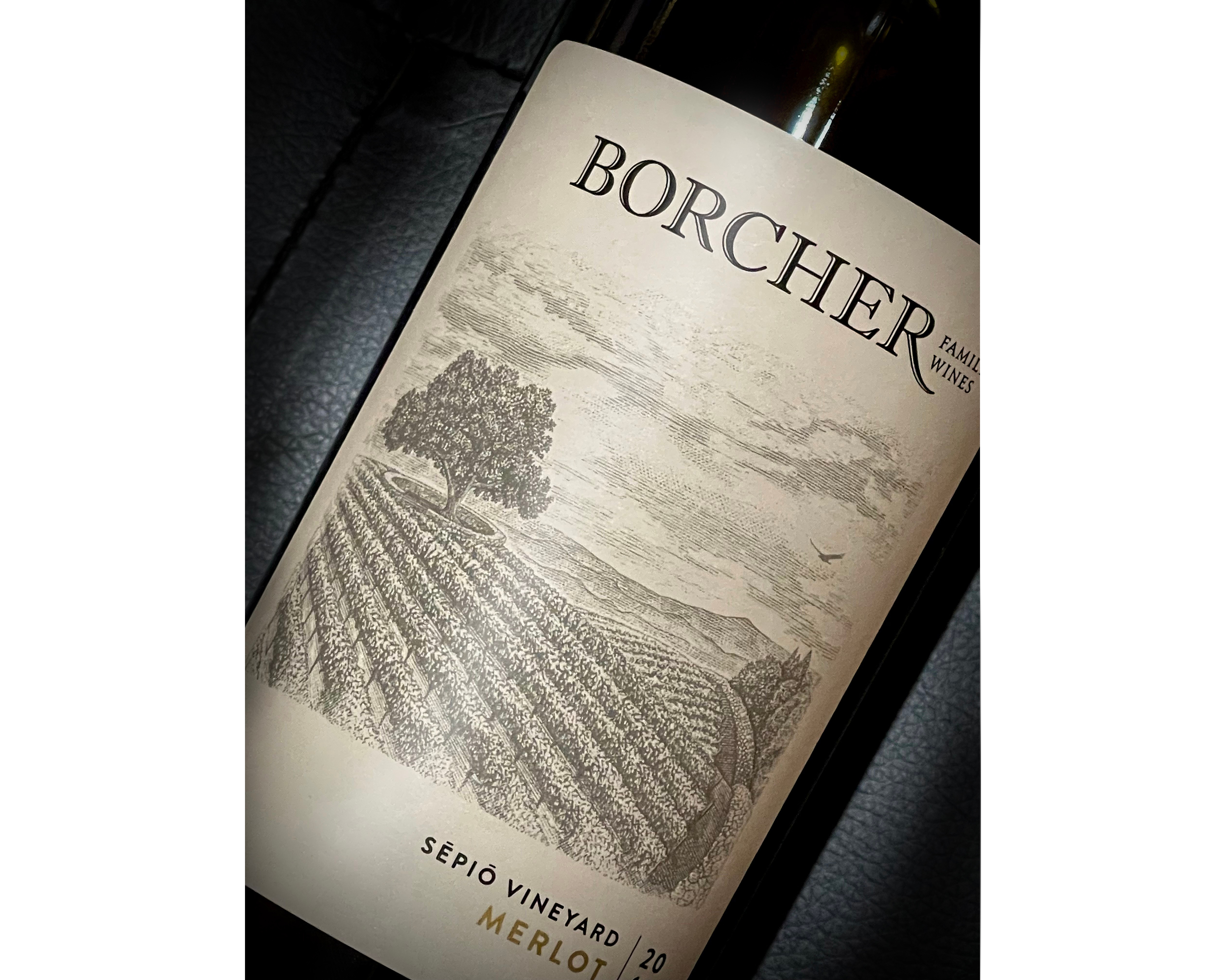 Borcher Family Wines Label Illustrated by Steven Noble artwork design engraving etching illustration label landscape line art logo scratchboard steven noble wine woodcut