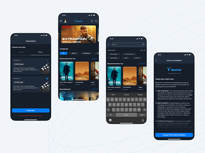 Movie Mobile Application UI Design app darkmode dashboard home screen khmer mobile app mobile ui movie movie app movie application movie layout app movie ui payment search streaming app streaming ui terms and conditions ui ui design