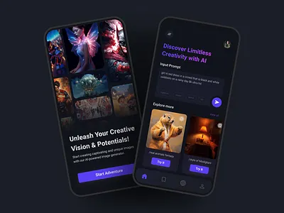 AI Image Generator ai aiapp dailyui dailyuichallenge darktheme design designchallenge figma gratitude imagegenerstorapp midjourney superdribbbs ui uxuidesigner